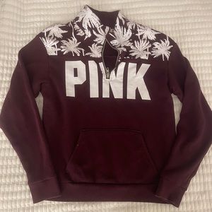 Love Pink Womens Palm Tree 1/4 Zip Pullover Sweater